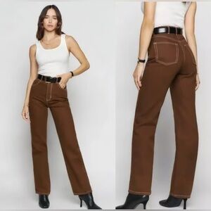 Reformation Cowboy High Rise Straight Leg Jeans In Chocolate, Size 24